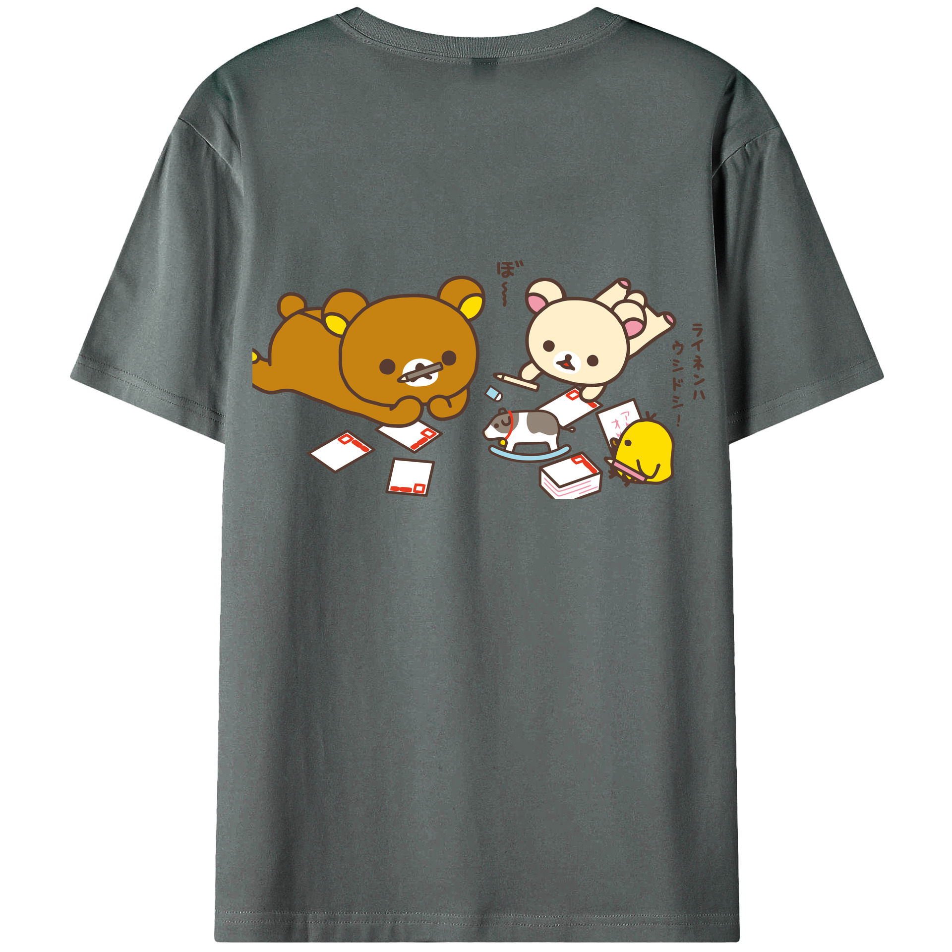 （画像用） リラックマ リラックマ キイロイトリ Rilakkuma Korilakkuma Kiiroitori 綿100％ メンズ半袖Tシャツ（バックプリント） 通気性